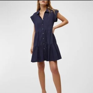 Navy Tiered Button-Down dress